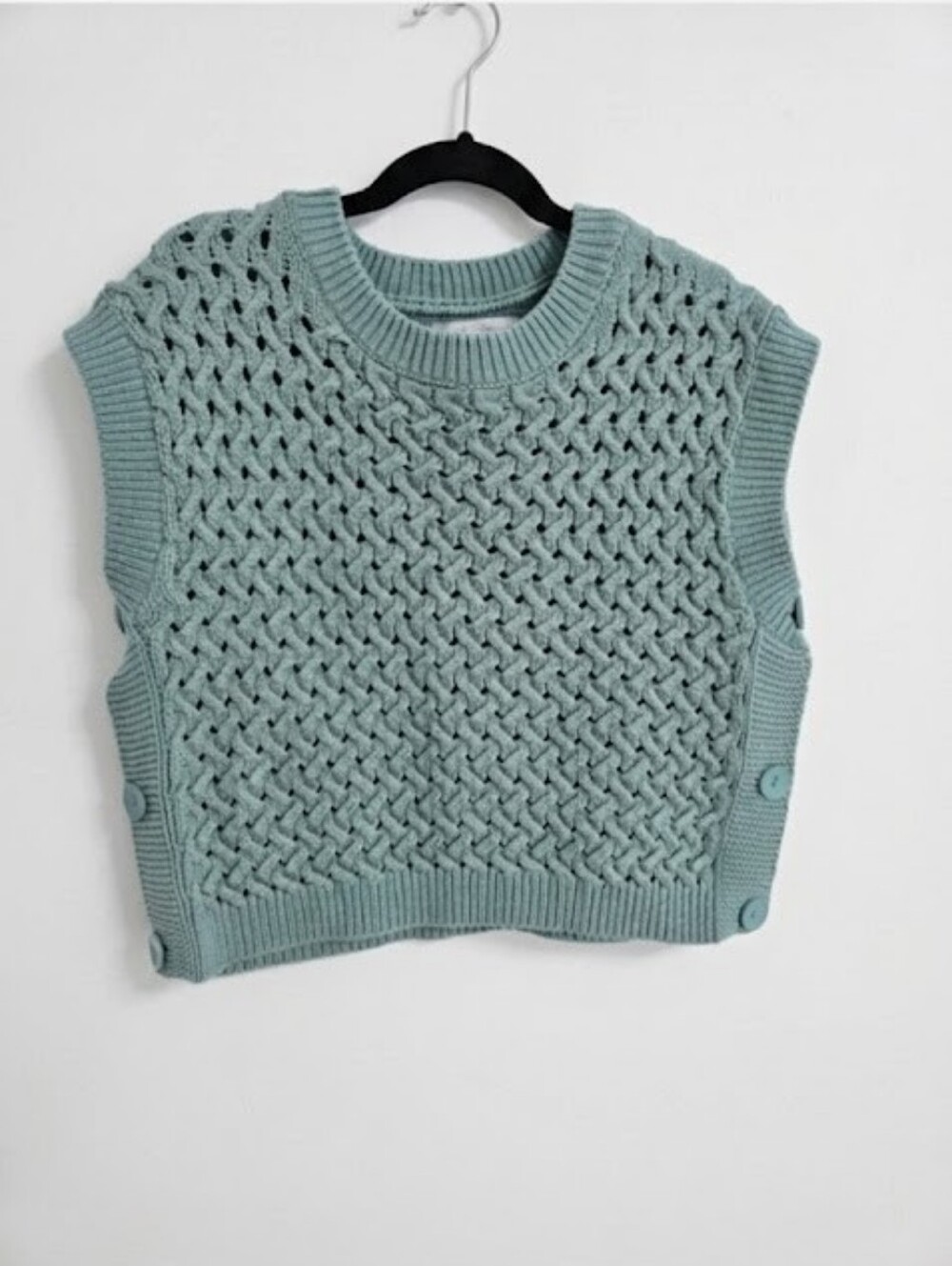 🧸2/20$ Zara Crochet Knit Sleeveless Sweater Vest Sage Green Size 11 Girl